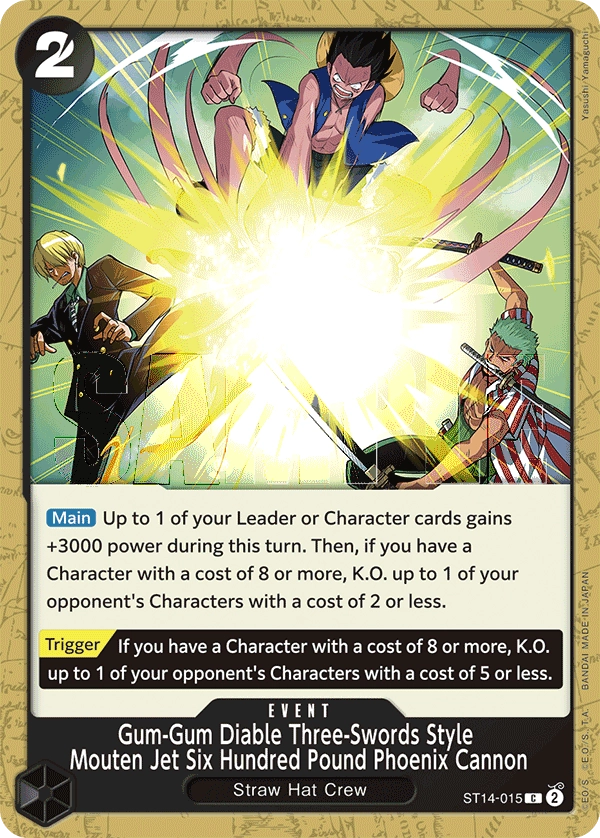 Carta Gum-Gum Diable Three-Swords Style Mouten Jet Six Hundred Pound Phoenix Cannon (ST14-015)